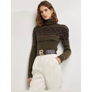 Ralph Lauren Intarsia-Knit Mockneck Sweater Wool Cashmere Hand Knit Sweater L